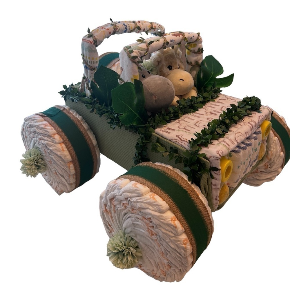 New - Diaper cake - Safari Diaper Centerpiece - Baby shower Gift - Picture 6 of 7